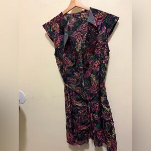 Saloni Rainbow Seagrass Fleur Ruffle Floral Tie Belt Silk Dress- Size 6